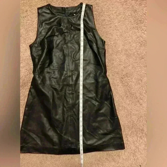 7 For All Mankind Leather Sleeveless mini Dress Navy Blue large whimsygoth biker - Picture 13 of 16